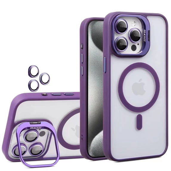 TECH CIRCLE for iPhone 15 Case, Military Grade Drop Protection Compatible with MagSafe Stash Stand Camera Lens Protector Magnetic Phone Case for Apple iPhone 15 6.1" 2023,Darkpurple