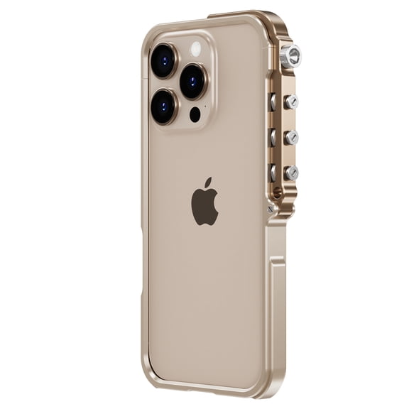 TECH CIRCLE For iPhone 15 Metal Bumper Aluminum Alloy Frame Case, Shockproof, Anti-Scratch, Lightweight,Mechanical Screw Button Button Punk armor style,Heat Dissipation Cover,Desertgold