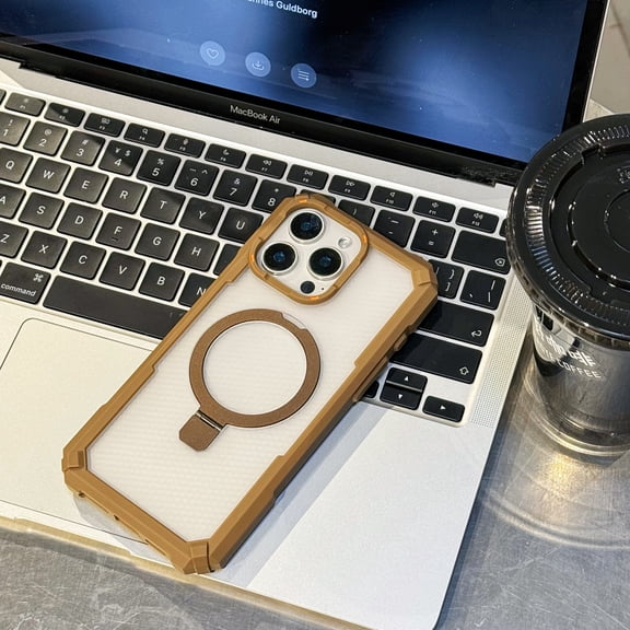 TECH CIRCLE for iPhone 15 PC+TPU Magnetic Case, [Military Grade Drop Tested][Compatible with Mag Safe] [Built-in Stand] Oil-Repellent Coating Translucent Ultra-Slim Shockproof Cover,Gold
