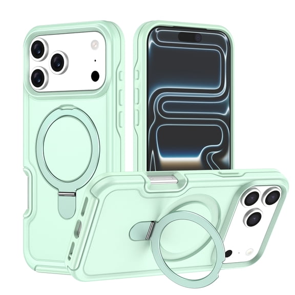 TECH CIRCLE For iPhone 15 PC+TPU Ring Case with Metal Kickstand, Magnetic Mount, Shock-Absorbent, Qi Wireless Charging, Lightweight Non-Slip Matte Heavy Duty Protection,Jadegreen