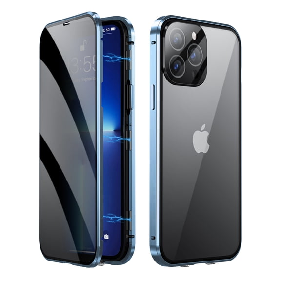 TECH CIRCLE iPhone 15 Plus Case, Anti Peep Magnetic Adsorption Privacy Screen Protector Double Sided Tempered Glass Metal Bumper Frame Anti-Peeping Anti-Spy Cover for Apple iPhone 15 Plus 6.7",Blue