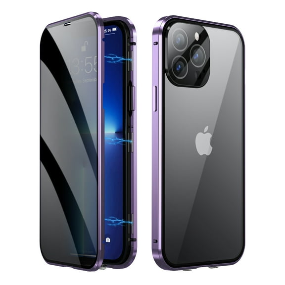 TECH CIRCLE iPhone 15 Plus Case, Anti Peep Magnetic Adsorption Privacy Screen Protector Double Sided Tempered Glass Metal Bumper Frame Anti-Spy Cover for Apple iPhone 15 Plus,Darkpurple