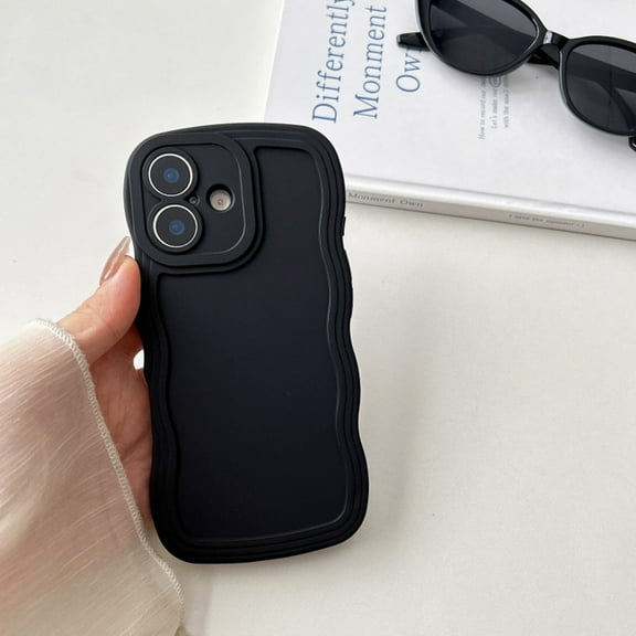 TECH CIRCLE for iPhone 15 Plus Flexible TPU Silicone Rubber Case, Cute Curly Wave Frame Shape Wavy, Slim Anti-Scratch Anti-Fingerprint Non-Slip Lightweight Shockproof for Women Girls ,Black
