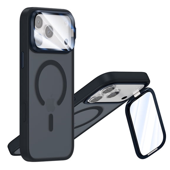 TECH CIRCLE For iPhone 15 Plus Translucent Magnetic Case with Camera Kickstand,Mil-Grade Shockproof PC+TPU Frame, Full Camera Lens Protector, Anti-Fingerprint Anti-Scratch Cover,Darkblue