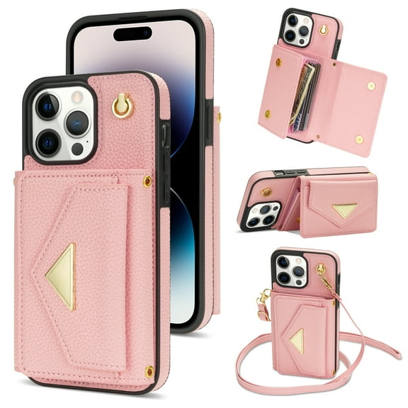 TECH CIRCLE For iPhone 15 Plus Wallet Case,PU Leather Folio Flip Kickstand Magnetic Clasp Durable Shockproof Protective Cover with Card Holder Lanyard for iPhone 15 Plus 6.7" 2023,Pink