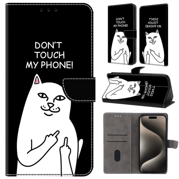 TECH CIRCLE For iPhone 15 Pro Case,Premium PU Leather Funny Pattern Flip Wallet Case Cover with Card Slots Kickstand Women Girls Case for Apple iPhone 15 Pro 6.1" 2023,Don't Touch