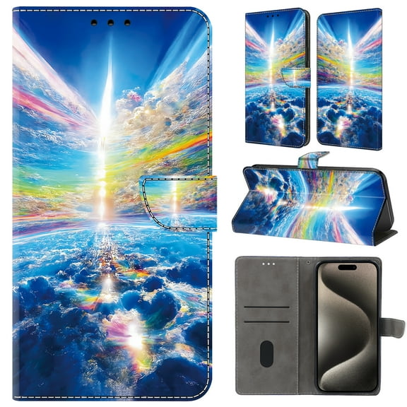 TECH CIRCLE For iPhone 15 Pro Case,Premium PU Leather Funny Pattern Flip Wallet Case Cover with Card Slots Kickstand Women Girls Case for Apple iPhone 15 Pro 6.1" 2023,Sky