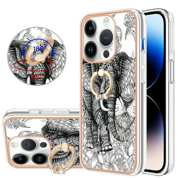 TECH CIRCLE For iPhone 15 Pro Case with Stand,360 Rotatable Shiny Ring Holder Kickstand Soft TPU Girls Women Case Shockproof Protective Phone Case for Apple iPhone 15 Pro 6.1" 2023,Elephant