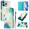 thumbnail image 1 of TECH CIRCLE for iPhone 15 Pro Max Case 6.7" (2023 Release), Cute Cartoon Flip Wallet Phone Case with Lanyard, Built-in Card Slots & Stand Function, Portable Lightweight Slim Folio Cover, Blue Flower, 1 of 3