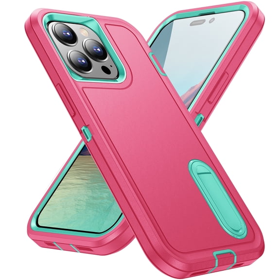 TECH CIRCLE For iPhone 15 Pro Max Case, Anti-Drop Hybrid Heavy Duty Protective Phone Cover Shockproof Rugged Military Bumper Tough Kickstand Cover for Apple iPhone 15 Pro Max 6.7" 2023,Rose/Green
