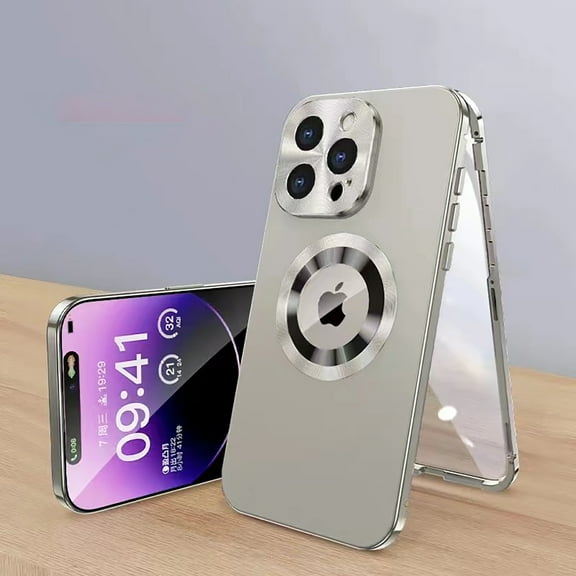 TECH CIRCLE for iPhone 15 Pro Max Case Built-in Screen Protector,Full Body Rugged Shockproof Protective Plating Metal Frame Anti-Scratch PC Back Cover with Lens Protector for Phone 15 Pro Max,Silver