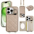thumbnail image 1 of TECH CIRCLE for iPhone 15 Pro Max Case, Quilted PU Leather Double Magnetic Clasp Shockproof Cover with Card Holder Shoulder Strap Mirror Ring Stand Flip Wallet Case for iPhone 15 Pro Max 6.7",Khaki, 1 of 6