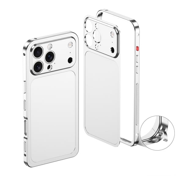 TECH CIRCLE For iPhone 15 Pro Max Magnetic Metal Frame Case Alloy Back flim
,Ultra-Thin Anti-Scratch Shockproof Heat Dissipation Non-Slip Design, Wireless Charging Lens Protector,Silver