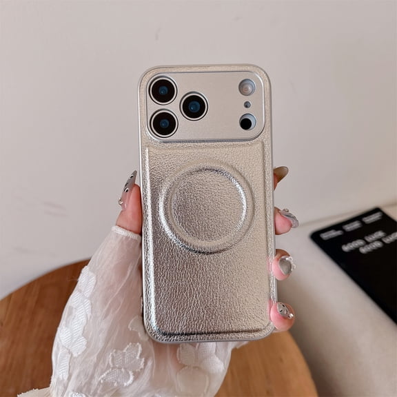 TECH CIRCLE For iPhone 15 Pro Max Magnetic PC+TPU & PU Leather Basic Case, Lightweight Shockproof, Anti-Scratch, Dust/Dirt Proof, Matte Non-Slip Cover Camera Lens Protection,Silver