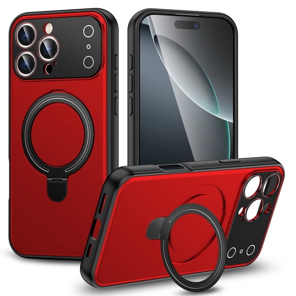 TECH CIRCLE for iPhone 15 Pro Max Magnetic Phone Case with Ring Kickstand, Compatible with MagSafe Wireless Charging and Magnetic Accessory, Full Camera Protection, Shockproof, Anti-Scratch, Red