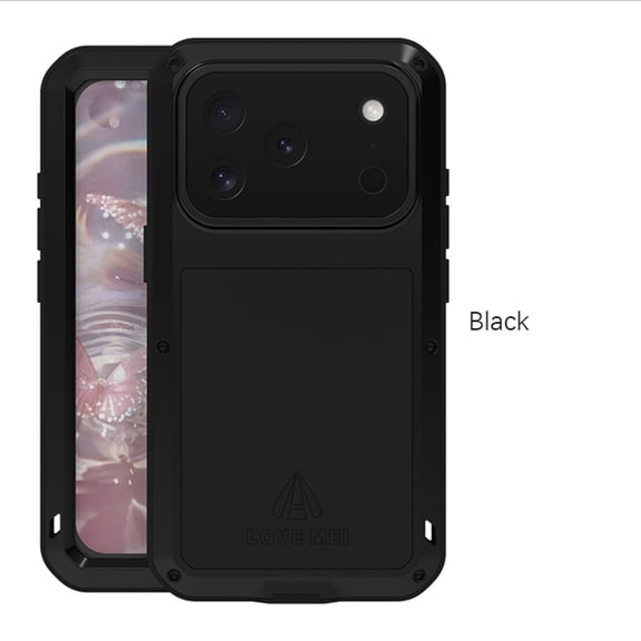 TECH CIRCLE for iPhone 15 Pro Max Silicone Rubber Case,Outdoor Sports Military Heavy Duty Metal Cover Waterproof Shockproof Dustproof Rugged Full Body Case with Tempered Glass Screen Protector,Black