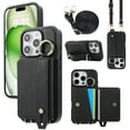 thumbnail image 1 of TECH CIRCLE for iPhone 15 Pro Max Wallet Case with Card Holder, Lanyard Wrist Strap Loop Holder Kickstand RFID Blocking Finger Grip Ring PU Leather Shockproof Cover for iPhone 15 Pro Max 6.7",Black, 1 of 8