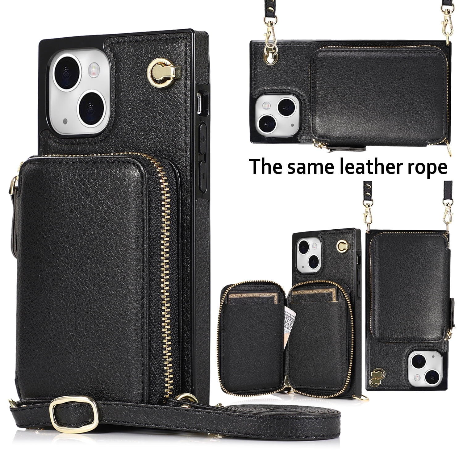 TECH CIRCLE For iPhone 15 Pro Max Wallet Case,Card Holder Phone Case for Women, Zipper PU Leather Purse Kickstand Folio Flip Case with Crossbody Strap for Apple iPhone 15 Pro Max 6.7" 2023,Black