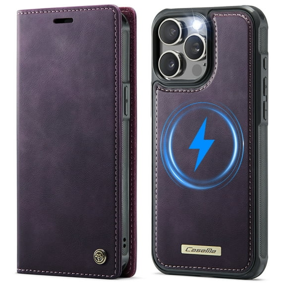 TECH CIRCLE for iPhone 15 Pro RFID Blocking Wallet Case Support Magsafe/Wireless Charging, Magnetic PU Leather Shock-Resistant Detachable Cover Case with Card Slots, Purple