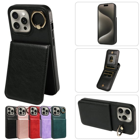 TECH CIRCLE For iPhone 15 Pro Wallet Case with Card Holder, Thin Slim PU Leather Finger Ring Kickstand Shockproof Protective Magnetic Women Men Phone Cover for Apple iPhone 15 Pro 6.1" 2023,Black