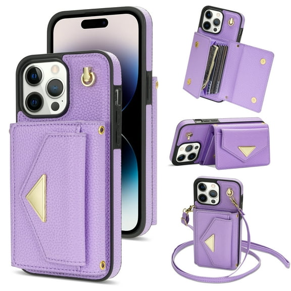 TECH CIRCLE For iPhone 15 Pro Wallet Case,PU Leather Folio Flip Kickstand Magnetic Clasp Durable Shockproof Protective Cover with Card Holder Lanyard for iPhone 15 Pro 6.1" 2023,Purple