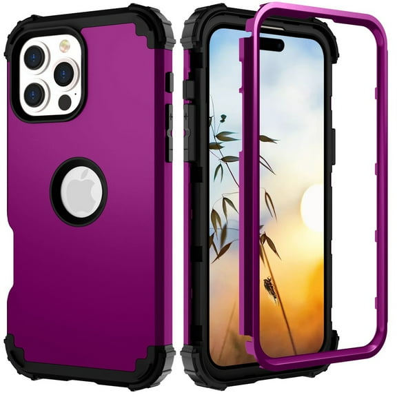 TECH CIRCLE for iPhone 15 Slim Soft Rubber Armor Case,Three Layer Heavy Duty Shockproof Protection Hard Plastic Bumper + Soft Silicone Rubber Hybrid Protective Cover,Purple