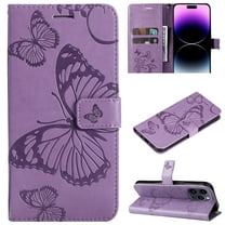 TECH CIRCLE For iPhone 15 Wallet Case,Butterfly Embossed PU Leather Flip case Cover Stand Feature with Wrist Strap and Card Holder Protective Phone Case for Apple iPhone 15 6.1" 2023,Purple
