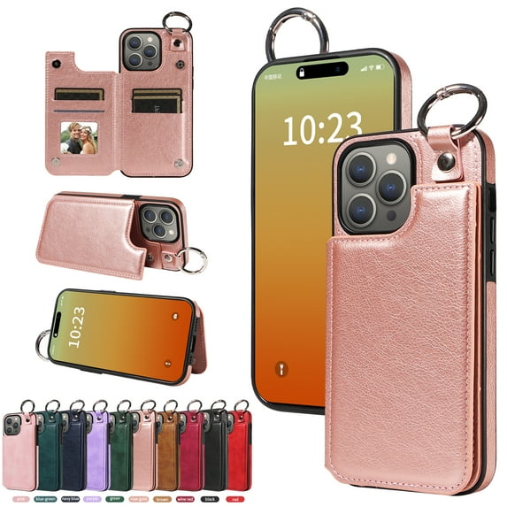 TECH CIRCLE For iPhone 15 Wallet Case with Card Holder, PU Leather Kickstand Finger Grip Ring Shockproof Women Men Magnetic Protective Wallet Cover for Apple iPhone 15 6.1" 2023,Rosegold