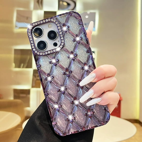 TECH CIRCLE For iPhone 16 (6.1", 2024) Glitter Case with Sparkling Rhinestone Camera Frame, Soft TPU Protective Cover, Shockproof Lightweight Slim Phone Case for Women Girls, Purple