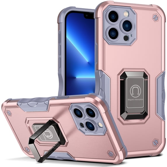 TECH CIRCLE iPhone 16 Case 2024, Heavy Duty Shockproof Full Body Protective Phone Cover Dual Layer Drop Hard PC Back Case Built in Ring Kickstand Case Support Magnetic Car Mount,Rosegold