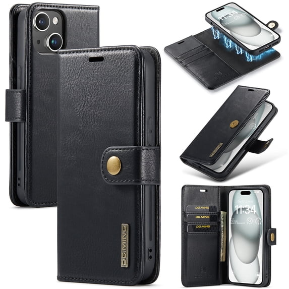 TECH CIRCLE for iPhone 16 Case 6.1" 2024, Magnetic PU Leather Basic Case with Detachable Flip Wallet Outer Case, Lightweight Protective Slim Solid Folio Case with Card Slots & Stand Function, Black