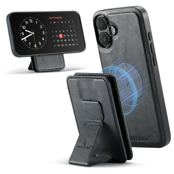 TECH CIRCLE for iPhone 16 Case 6.1" 2024, Magnetic Phone Case with Removable Wallet & Hidden Kickstand, RFID Blocking Credit Card Slots, Compatible with MagSafe, PU Leather Protective Cover, Black