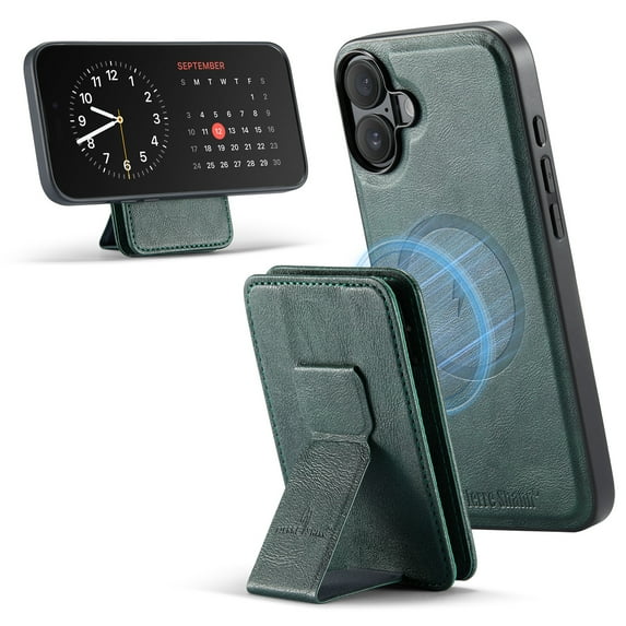 TECH CIRCLE for iPhone 16 Case 6.1" 2024, Magnetic Phone Case with Removable Wallet & Hidden Kickstand, RFID Blocking Credit Card Slots, Compatible with MagSafe, PU Leather Protective Cover, Green
