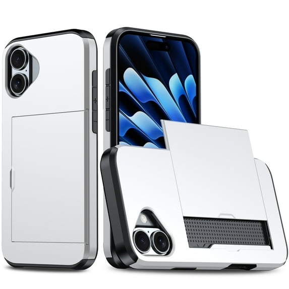 TECH CIRCLE for iPhone 16 Case 6.1 Inch (2024 Release), Hard Plastic Shell Back Cover Case with Hidden Sliding Card Holder, Slim Fit Thin Lightweight, Protective Solid Color Case, Silver