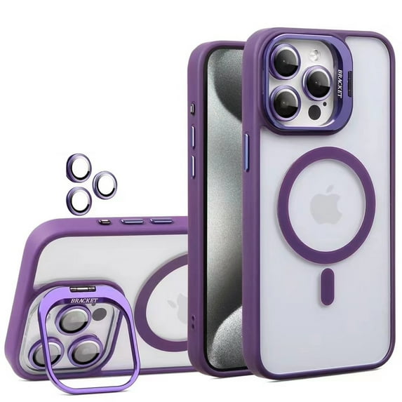 TECH CIRCLE for iPhone 16 Case, Military Grade Drop Protection Compatible with MagSafe Stash Stand Camera Lens Protector Magnetic Phone Case for Apple iPhone 16 6.1" 2024,Darkpurple