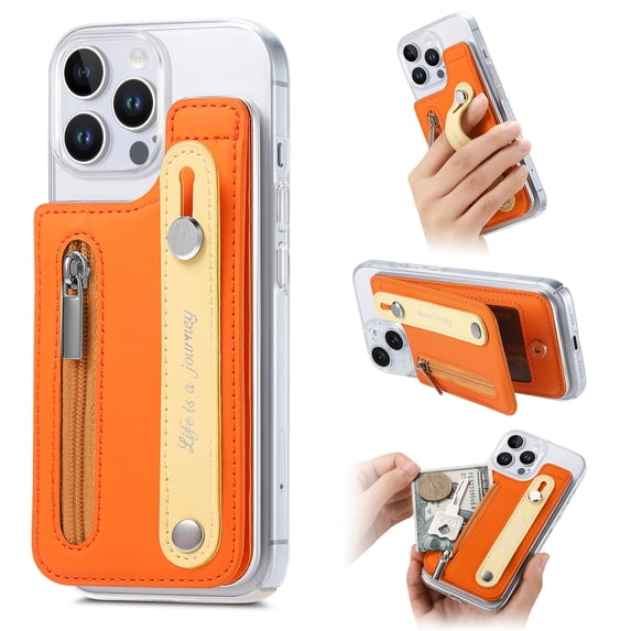 TECH CIRCLE for iPhone 16 Clear Wallet Case,Drop Protection Slim Protective Stand Cover with Card Holder Zipper Anti-Scratch Cover for Women Men for iPhone 16 6.1 inch 2024,Orange