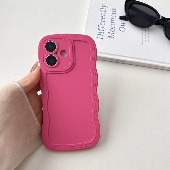 TECH CIRCLE for iPhone 16 Flexible TPU Silicone Rubber Case, Cute Curly Wave Frame Shape Wavy, Slim Anti-Scratch Anti-Fingerprint Non-Slip Lightweight Shockproof for Women Girls ,Rose