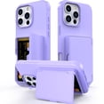 thumbnail image 1 of TECH CIRCLE for iPhone 16 Plus (2024 Release) 6.7" Rugged Plastic Case with Built-in Card Holder Slot (Up to 5 Cards), Built-in Makeup Mirror, Lightweight Shockproof Wallet Phone Cover, Purple, 1 of 7