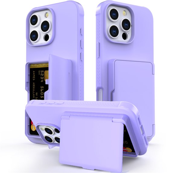 TECH CIRCLE for iPhone 16 Plus (2024 Release) 6.7" Rugged Plastic Case with Built-in Card Holder Slot (Up to 5 Cards), Built-in Makeup Mirror, Lightweight Shockproof Wallet Phone Cover, Purple