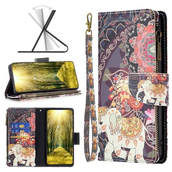 TECH CIRCLE iPhone 16 Plus 2024 Wallet Case,Premium PU Leather Zipper Card Slot Wrist Strap Magnetic Closure Kickstand Carrying Pouch Protective Case for Apple iPhone 16 Plus 6.7", Elephant