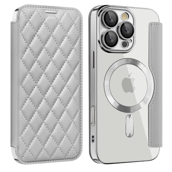 TECH CIRCLE for iPhone 16 Plus Flip Wallet Case 6.7" 2024, Magnetic Clear Back, Compatible with MagSafe, 3 Card Slots, RFID Blocking, Camera Lens Protector, PU Leather Protective Cover, Gray