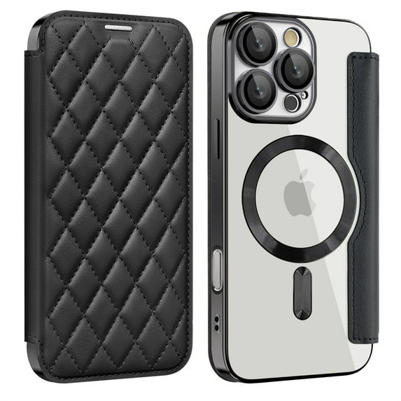 TECH CIRCLE for iPhone 16 Plus Flip Wallet Case 6.7" 2024, Magnetic Clear Back, Compatible with MagSafe, 3 Card Slots, RFID Blocking, Camera Lens Protector, PU Leather Protective Cover, Black