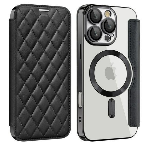 TECH CIRCLE for iPhone 16 Plus Flip Wallet Case 6.7" 2024, Magnetic Clear Back, Compatible with MagSafe, 3 Card Slots, RFID Blocking, Camera Lens Protector, PU Leather Protective Cover, Black