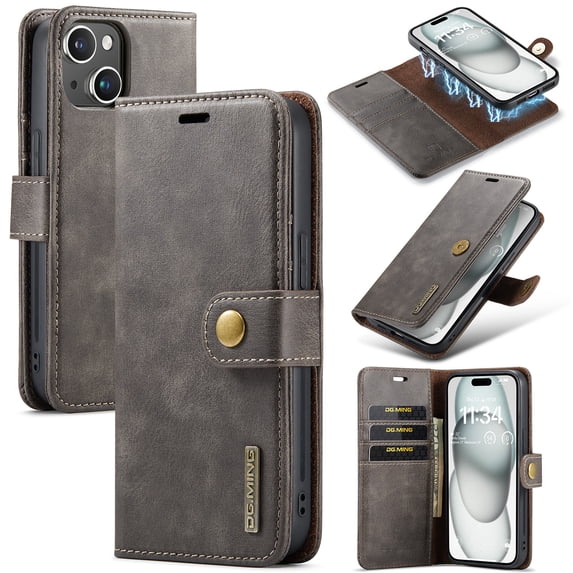 TECH CIRCLE for iPhone 16 Plus Case 6.7" 2024, Magnetic PU Leather Basic Case with Detachable Flip Wallet Outer Case, Lightweight Protective Slim Folio Case with Card Slots & Stand Function, Gray
