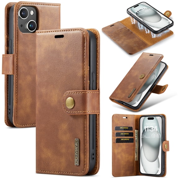 TECH CIRCLE for iPhone 16 Plus Case 6.7" 2024, Magnetic PU Leather Basic Case with Detachable Flip Wallet Outer Case, Lightweight Protective Slim Folio Case with Card Slots & Stand Function, Brown