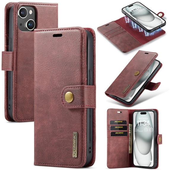 TECH CIRCLE for iPhone 16 Plus Case 6.7" 2024, Magnetic PU Leather Basic Case with Detachable Flip Wallet Outer Case, Lightweight Protective Slim Folio Case with Card Slots & Stand Function, Red