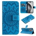 thumbnail image 1 of TECH CIRCLE for iPhone 16 Plus Case 6.7" 2024, PU Leather Flip Wallet Case with Stand Function, Built-in Card Slots & Cash Pocket, Lightweight Protective Slim Cute Flower Cover with Lanyard, Blue, 1 of 8