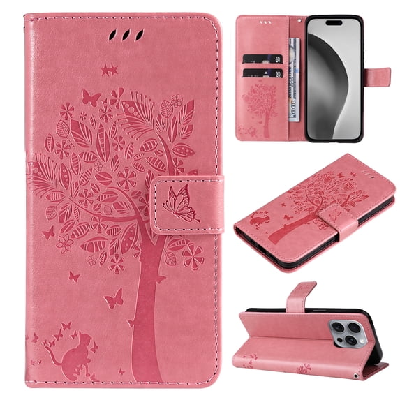 TECH CIRCLE for iPhone 16 Plus Case 6.7" 2024, PU Leather Flip Wallet Case with Stand Function, Built-in Card Slots & Cash Pocket, Lightweight Protective Slim Cute Handy Cover with Lanyard, Pink