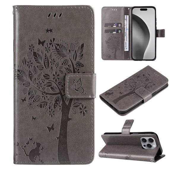 TECH CIRCLE for iPhone 16 Plus Case 6.7" 2024, PU Leather Flip Wallet Case with Stand Function, Built-in Card Slots & Cash Pocket, Lightweight Protective Slim Cute Handy Cover with Lanyard, Gray
