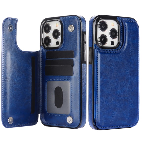 TECH CIRCLE for iPhone 16 Plus Wallet Case with 4 Card Slots, Built-in Snaps Buttons Closure, Stand for Hands-Free Viewing, PU Leather Lightweight Shock-absorbent Protective Cover, Darkblue